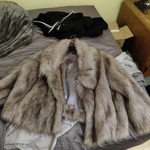 Adrienne Landau Gray Faux Fur Coat 3x Mint